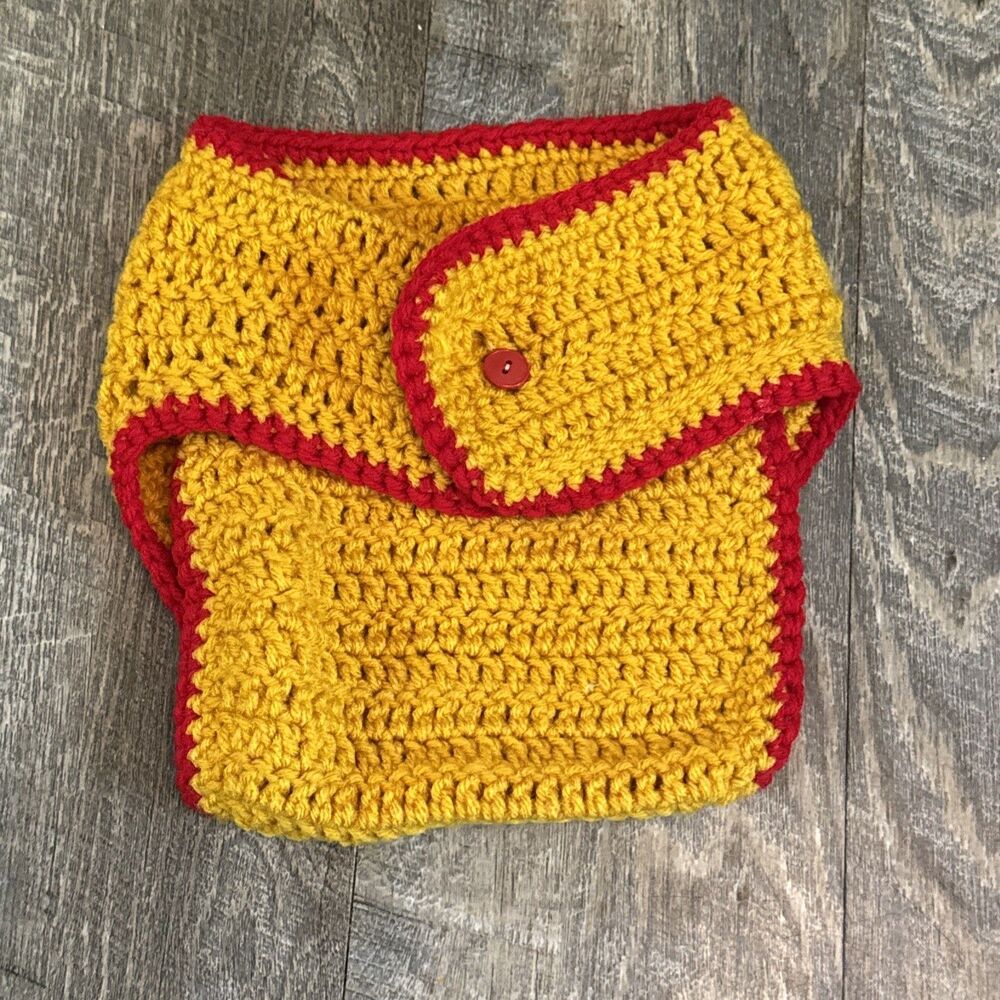 Hand Crochet Baby Diaper Cover Large In Orange And Red Trim